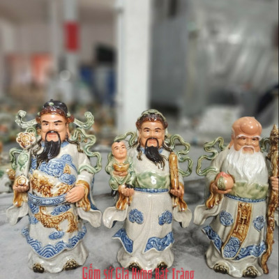 Ba ông phúc lộc thọ bằng gốm sứ Bát Tràng cao 45cm