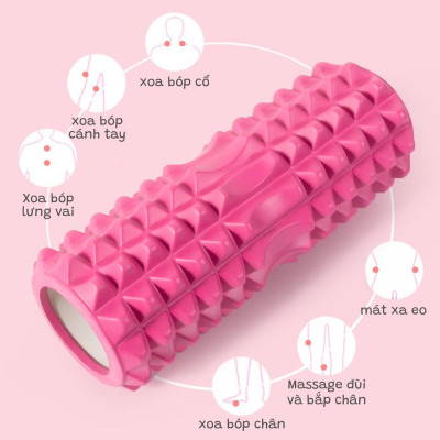 Con lăn Yoga Massage Foarm Roller 33X13CM, ống trụ lăn xốp thể thao giãn cơ có gai roam rollet cao cấp, ống lăn giãn cơ