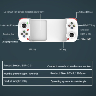 Gamepad Tay Game Không dây Bluetooth D3 đa nền tảng cho máy tính - điện thoại - máy game Console Hàng nhập khẩu