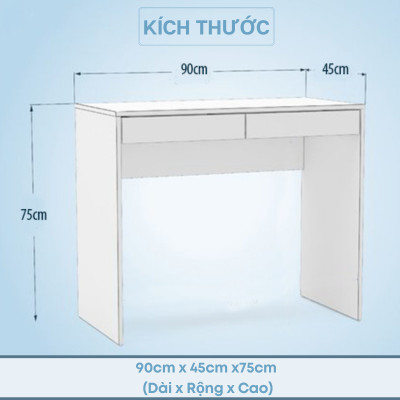 Bàn Làm Việc Màu Trắng Nhỏ Xinh Kèm 2 Ngăn Kéo Màu Trắng SIB Decor BLV45