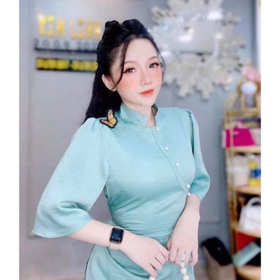 Đồ lam đi chùa cao cấp AL031 kết cườm thêu bướm cực đẹp