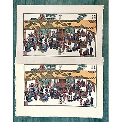 Tranh Chợ quê - tranh dân gian Hàng Trống in màu trên giấy dó thủ công truyền thống Việt Nam