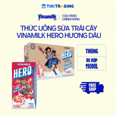 Thức uống sữa trái cây vị dâu Vinamilk Hero - Thùng 48 hộp 110ml