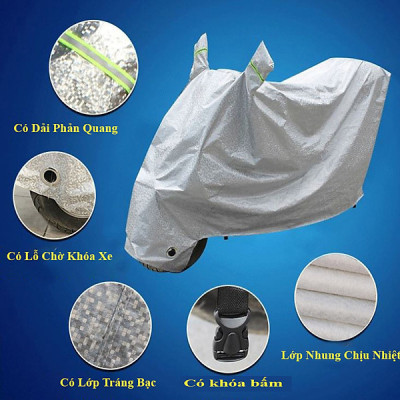 Bạt Trùm Xe Máy Tráng Nhôm 3 Lớp Có Phản Quang, Che Nắng Mưa