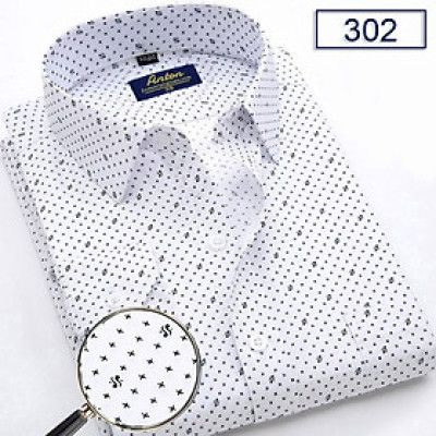 Áo Sơ Mi Nam Công Sở Trung Niên Dài Tay Trắng Thương Hiệu Anton Vải Cotton Họa Tiết Chấm Bi Nhỏ  - 302