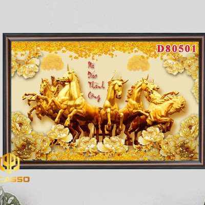 Tranh kính Bát mã tung hoành D602 42 (Được chọn mẫu)