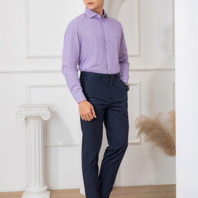 Áo sơ mi nam dài tay ALIGRO màu tím, 100% chất cotton thoáng mát, thấm hút mồ hôi tốt, cổ bẻ, dáng ôm body ALGS153