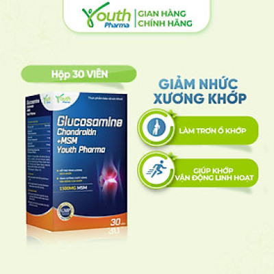 Viên Uống Glucosamine Chondroitin +MSM Youth Pharma Hỗ Trợ Làm Trơn Ổ Khớp, Giúp Khớp Vận Động Linh Hoạt. Hộp 30 Viên
