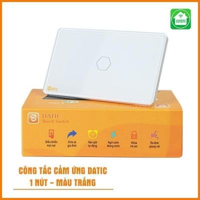 Công tắc cảm ứng Hunonic Datic 1 nút kết nối Wifi điều khiển mọi thiết bị từ xa qua điện thoại, 2 màu trắng và đen