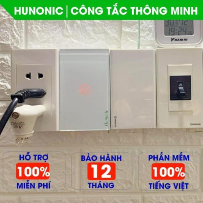 Công tắc cảm ứng Hunonic Datic 1 nút kết nối Wifi điều khiển mọi thiết bị từ xa qua điện thoại, 2 màu trắng và đen