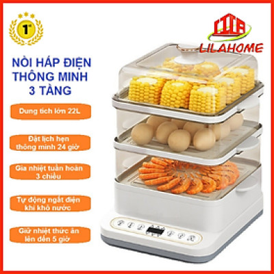 Nồi Hấp Điện Thông Minh 3 Tầng Dung Tích 22L - Đa Chức Năng Siêu Tiện Dụng - Hàng Chính Hãng