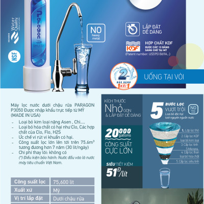 Máy lọc nước Paragon dưới chậu rửa P5250UC chính hãng
