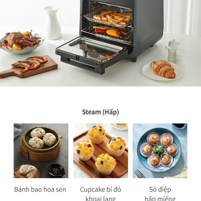 Lò nướng chân không kết hợp chức năng hấp Lock&Lock EJF693GRY Steam Air Fryer Oven (12.5 Lít) - Hàng chính hãng