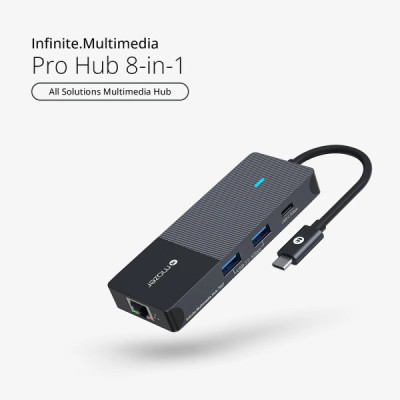 Cổng Chuyển Đổi Mazer Infinite Multimedia Pro Hub 8-in-1 USB-C - Hàng Chính Hãng