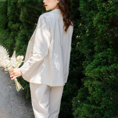Áo blazer nữ linen Haint Boutique thiết kế tay lỡ cổ ve vuông phong cách công sở trẻ trung (Be Muối Tiêu) BZ08