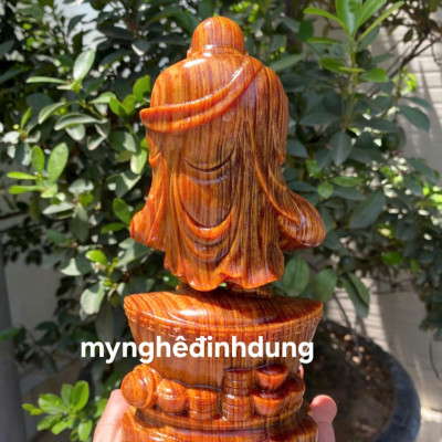 Tượng phật di lặc mini chúc phúc bằng gỗ huyết long đẹp long lanh cao 20x8x6cm