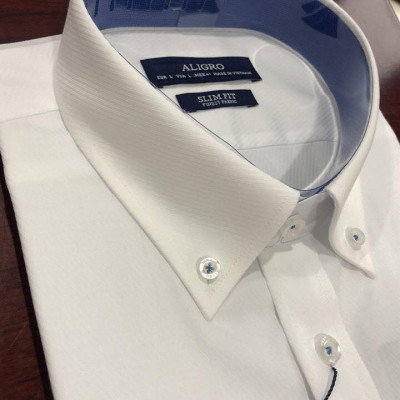 Áo sơ mi nam dài tay ALIGRO 100% chất cotton cổ bẻ dáng ôm body, màu trắng phối cổ ALGS189