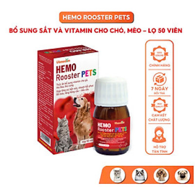 Vemedim Hemo Rooster Pets Bổ Máu, Tăng cơ, Bền sức, Nhanh Hồi phục cho Chó mèo - Hộp 50 viên