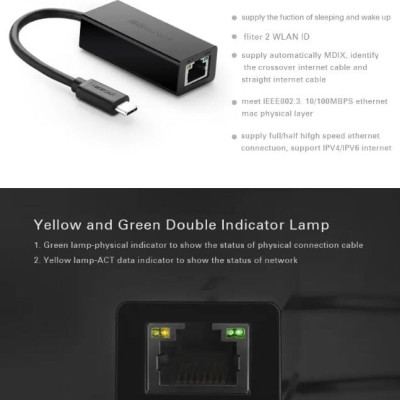 Ugreen UG3028730287TK Màu Đen Cáp chuyển đổi TYPE C sang LAN - HÀNG CHÍNH HÃNG
