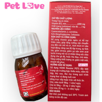 Hemo Rooster Pets tạo máu, bổ sung vitamin và khoáng chất cho thú cưng (Vemedim)