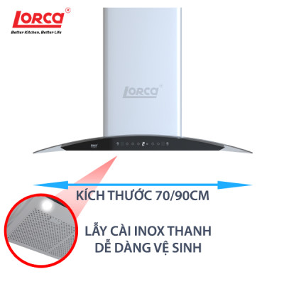 Máy Hút Mùi Kính Cong LORCA TA 2001E - Hàng Chính Hãng Cao Cấp, Bền Bỉ, Êm Ái, Sức Hút Lớn