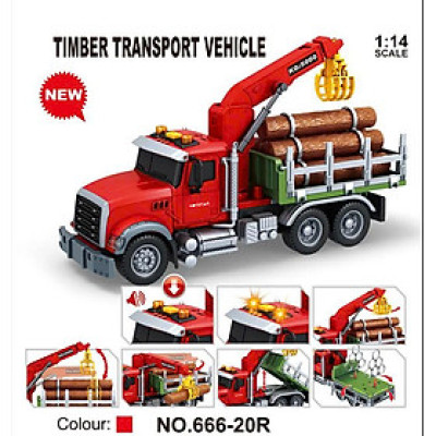 TOYSTAR  - 666-20R  Mô hình Xe vận chuyển gỗ (có cần cẩu) tỉ lệ 1:14, Xe ô tô đồ chơi cho bé
