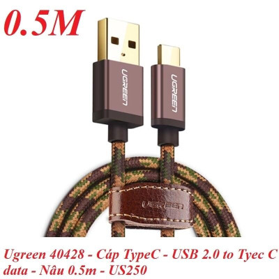 Ugreen UG40428US250TK 0.5M màu Nâu Cáp sạc USB TypeC cao cấp - HÀNG CHÍNH HÃNG