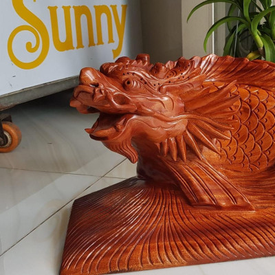 Tượng Phong Thủy Cá Chép Hóa Rồng Gỗ liền khối Dài 50cm x Cao 25cm x ngang 22cm Biểu tượng sự may mắn, thịnh vượng để phòng khách đem lại sự thành công sự nghiệp, tài lộc ạ