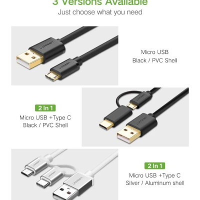 Ugreen UG30172US142TK 0.25M màu đen Thiết bị chuyển đổi USB 2.0 sang type-C và micro USB - HÀNG CHÍNH HÃNG