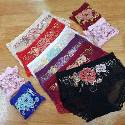 Combo 5 Chiếc Quần Lót Nữ Ren Hoa Thêu Cạp cao Sexy Gợi cảm fom to từ 48- 58kg