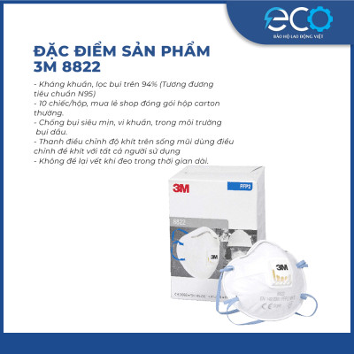 Khẩu trang than hoạt tính 3M 8822 lọc bụi mịn, vi khuẩn