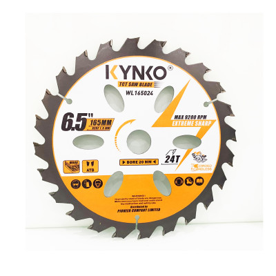 Lưỡi cưa gỗ siêu mỏng cho máy pin 24 răng đường kính Ø 165mm KYNKO WL165024