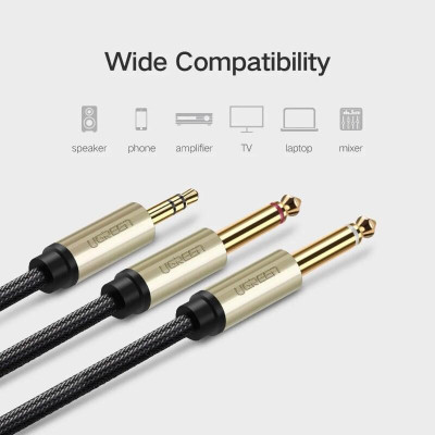 Ugreen UG40794AV126TK 5M Màu Đen Cáp âm thanh 2 đầu 6.5mm dương sang 3.5mm dương cao cấp - HÀNG CHÍNH HÃNG