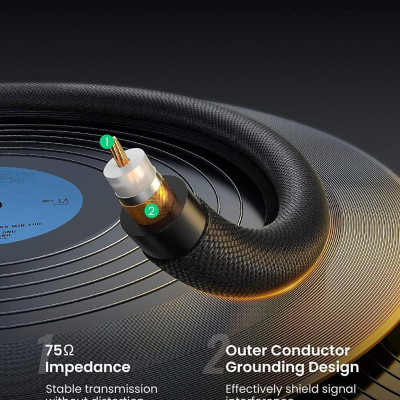 Ugreen UG70684AV155TK 1M Vỏ đồng màu đen Cáp Coaxial âm thanh bông sen - HÀNG CHÍNH HÃNG