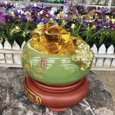 Bát vàng, Bát Tụ Tài, Bát Tụ Bảo đá ngọc cẩm thạch Hút Tài, Hút Lộc, Chiêu tài nạp lộc - Cao 16 cm