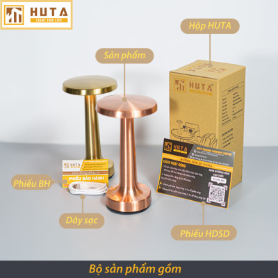 Đèn Bàn Led Quầy Bar HUTA RESDIA2 Cảm Ứng Pin Sạc, Điều Chỉnh Ánh Sáng Trang Trí Nhà Hàng Quán Cà Phê Bàn Ăn Lounge Quán Bar