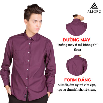 Áo sơ mi dài tay nam ALIGRO trơn basic chất liệu cotton cao cấp, thoáng mát , form dáng trẻ trung ALGS031