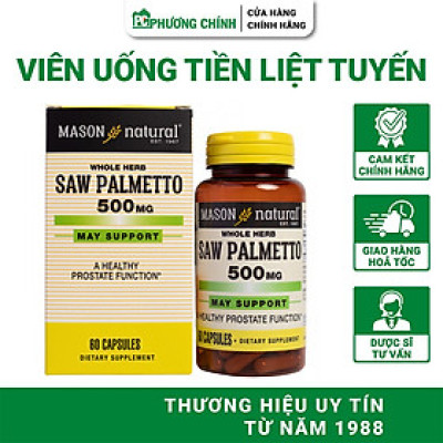 Viên Uống Tiền Liệt Tuyến Mason Natural Saw Palmetto Hỗ Trợ Tăng Cường Sức Khỏe Tuyến Tiền Liệt 60 Viên/Hộp