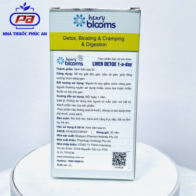 Viên uống hỗ trợ giải độc gan, bổ gan Liver Detox 1-a-day Henry Blooms 30 viên