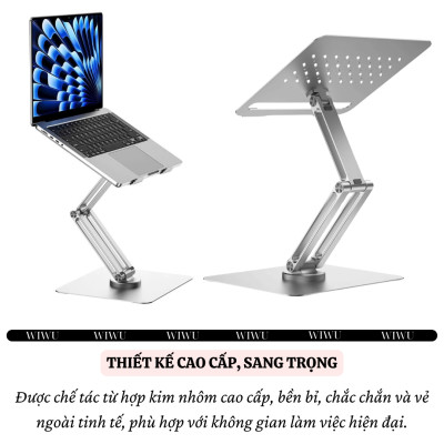 Giá đỡ nhôm nguyên khối tản nhiệt Xoay 360 độ hiệu WIWU S801 cho Laptop / Macbook / iPad từ 10 - 17 inch, Gấp gọn tiện lợi - Hàng nhập khẩu