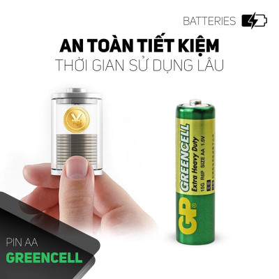 Vỉ 2 Pin Tiểu GP Greencell Extra Heavy Duty AA 1.5V - GP 15G-2U2