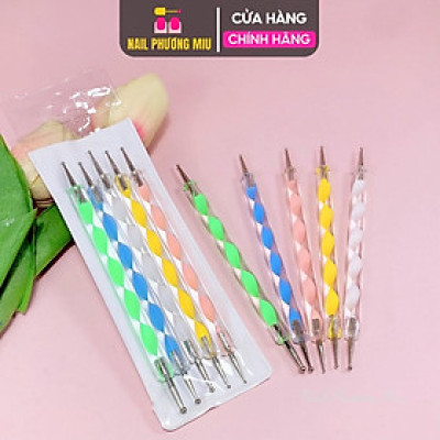 Bút Chấm Bi Nail Đủ Size 5 Cây Cán Nhựa Nhiều Màu - Bút Chấm Bi Vẽ Móng 2 Đầu Bắng Thép Không Gỉ Chuyên Dụng Làm Nail