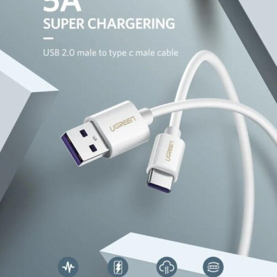 Ugreen UG40888US253TK 1M 5A màu Trắng Dây USB sang USB Type-C vỏ ABS - HÀNG CHÍNH HÃNG