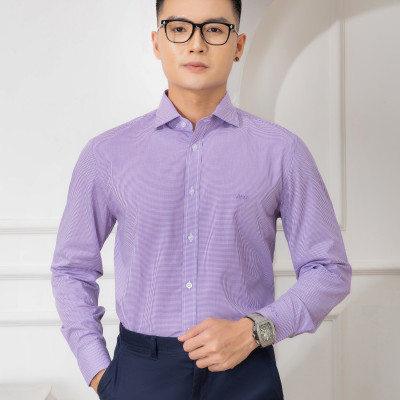 Áo sơ mi nam dài tay ALIGRO màu tím, 100% chất cotton thoáng mát, thấm hút mồ hôi tốt, cổ bẻ, dáng ôm body ALGS153