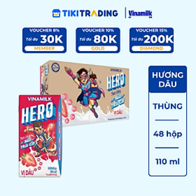 Thức uống sữa trái cây vị dâu Vinamilk Hero - Thùng 48 hộp 110ml