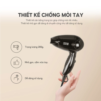 Máy sấy tóc mini Lebenlang LBL3083, chống xơ rối tóc bằng công nghệ ion 1200W, nhỏ gọn tiện lợi, tặng kèm túi đựng, bảo hành 2 năm - hàng chính hãng