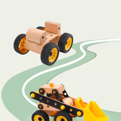 Đồ Chơi Gỗ Xe Xúc, Bộ Đồ Chơi Lắp Ghép Xếp Hình Cho Bé - Tặng Kèm 01 Tranh Ghép Gỗ 16 Mảnh