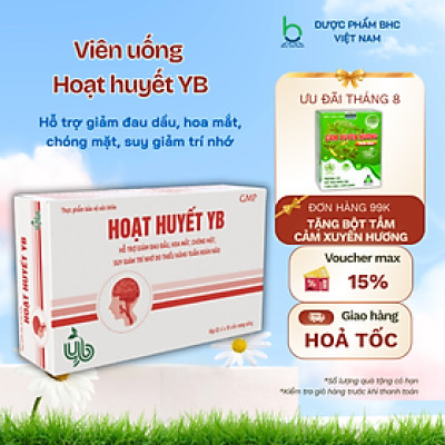 Viên Uống Hoạt Huyết YB  Hỗ Trợ Tuần Hoàn Não, Giảm Đau Đầu, Hoa Mắt, Chóng Mặt - Hộp 30 viên