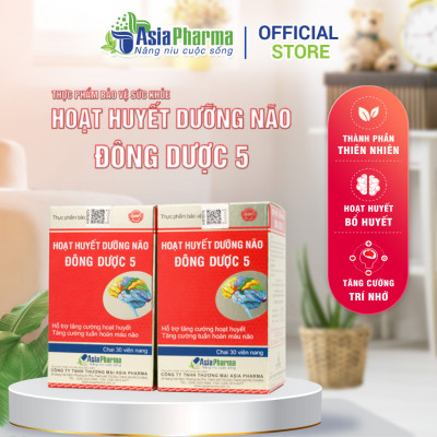 [COMBO 2 HỘP] Viên uống hoạt huyết dưỡng não Đông Dược 5 Asia Pharma hỗ trợ thiểu năng tuần hoàn não - Hộp 30 viên