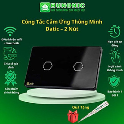 Công Tắc Hunonic Wifi Datic 2 Nút Ấn Chữ Nhật, Bật Tắt Từ Xa Trên Điện Thoại Và Ra Lệnh Giọng Nói